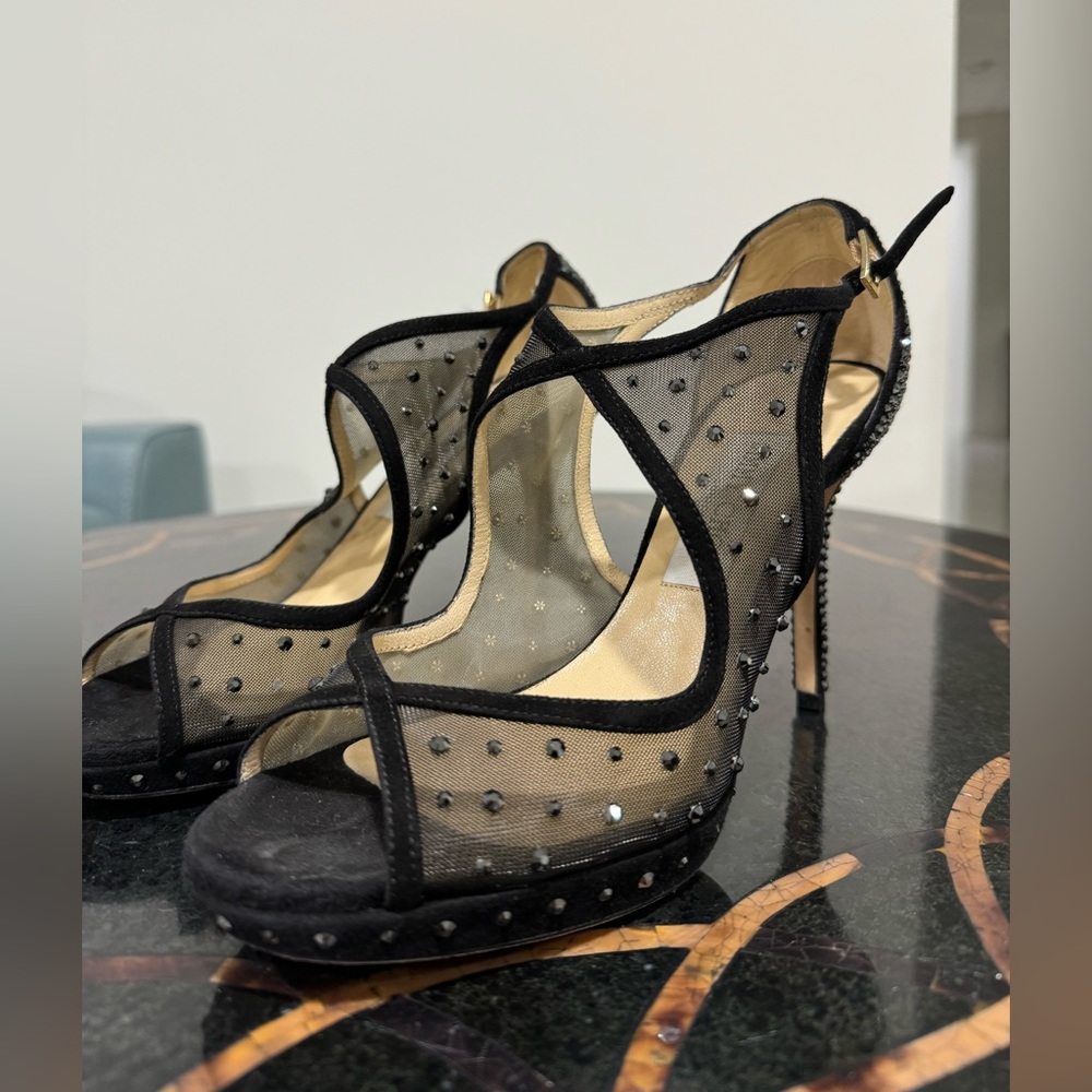Jimmy Choo Black Leondra Sandal with Swarovski Crystal Size 7.5 - Picture 6 of 7